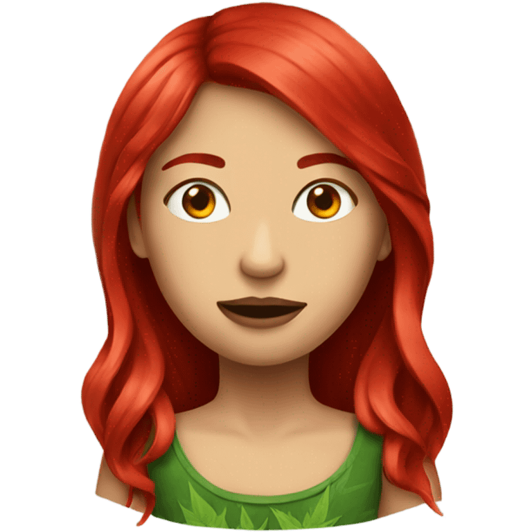 female blood red hair, with marijuana  emoji