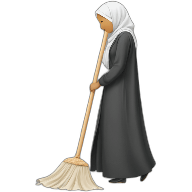 a woman in a hijab is sweeping the floor emoji