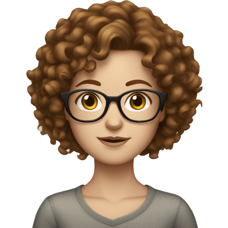 White girl with freckles with brown curly hair and clear glasses emoji