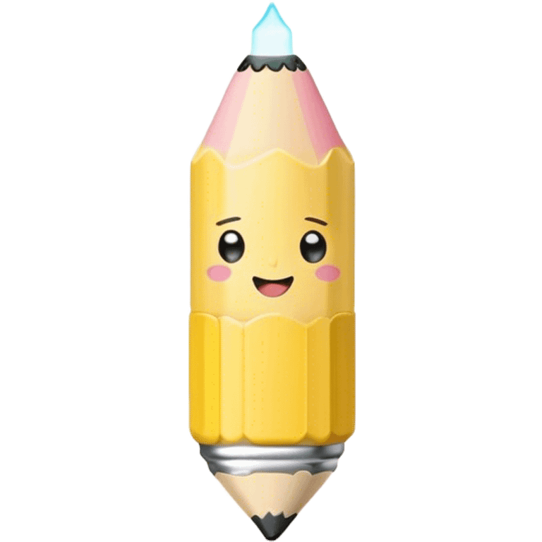 Cute Kawaii Fat Pencil, round and chunky, soft pastel yellow with a cute eraser cap, tiny winking face, glowing highlights, cheerful and ready for doodles! emoji