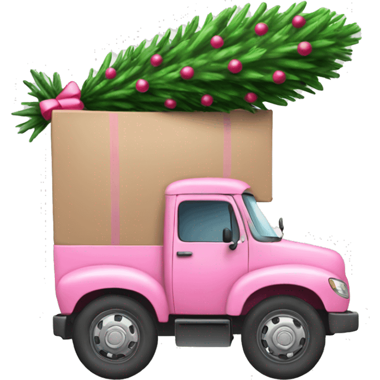 Pink truck hauling Christmas tree emoji