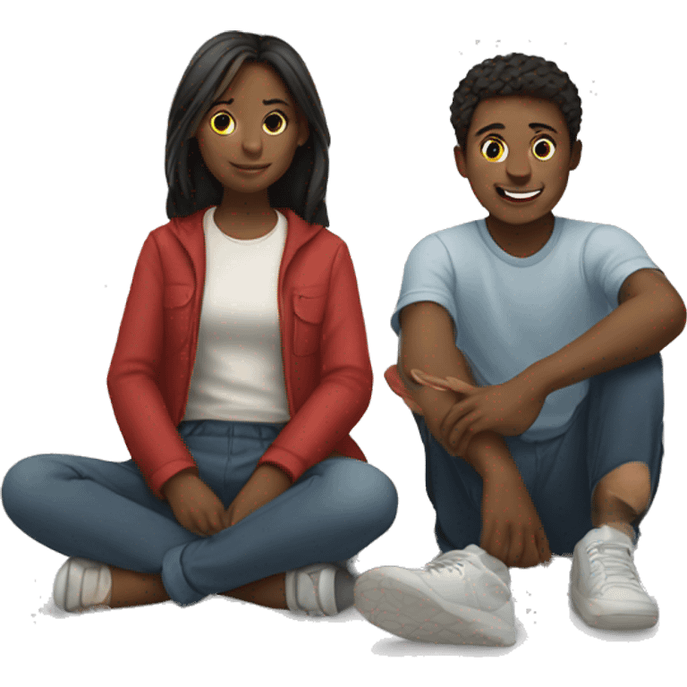 girl and boy Sitting on the floor emoji