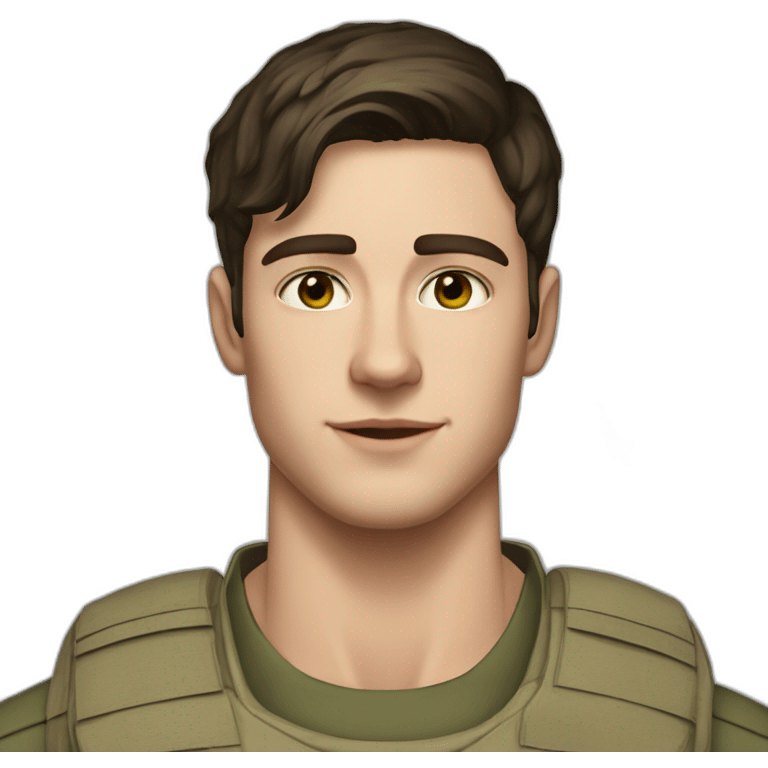 24 year old, white guy, short dark brown hair, hazel green eyes, freckles, army emoji