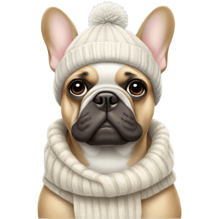 French bulldog wearing a winter hat emoji