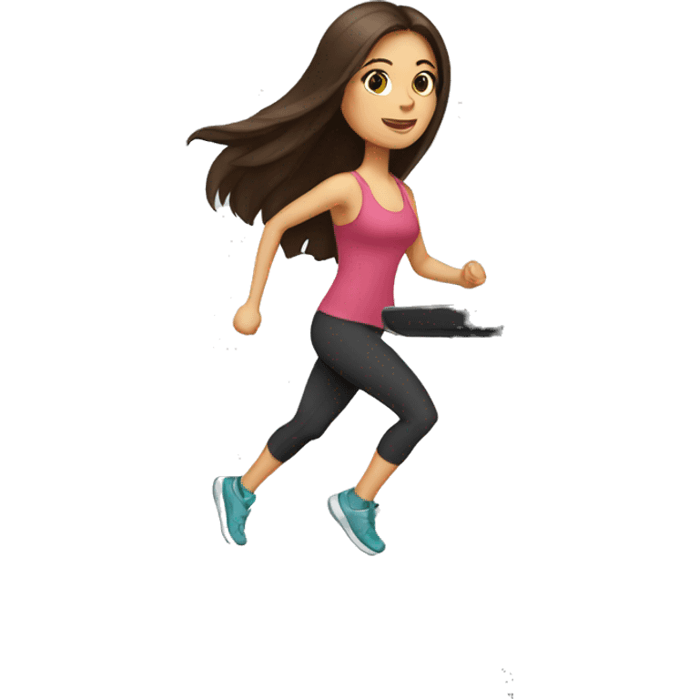 brunette woman with long hair doing treadmill emoji