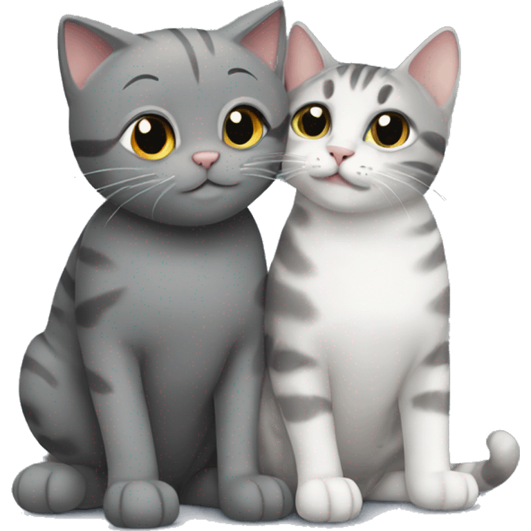 A grey cat and tabby cat hugging emoji