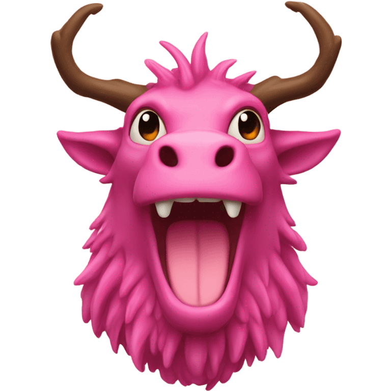 Pink dragon with a long brown beard and moose antlers fire coming out of mouth emoji