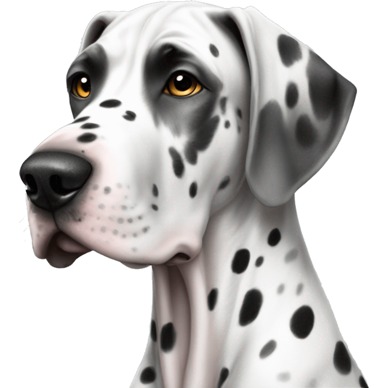 Great Dane white gray black spots and a girl emoji