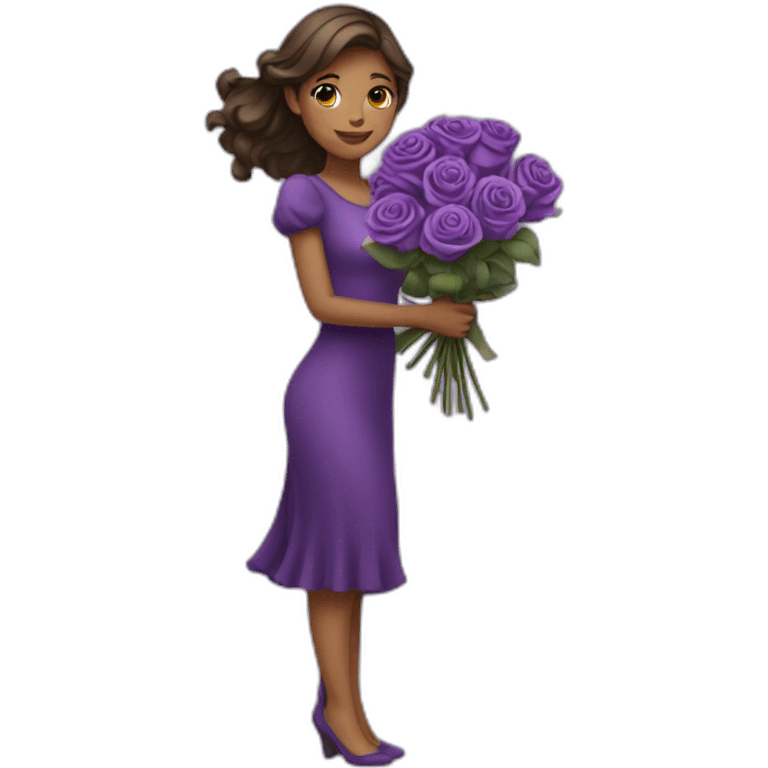 A very beautiful girl carrying purple roses emoji