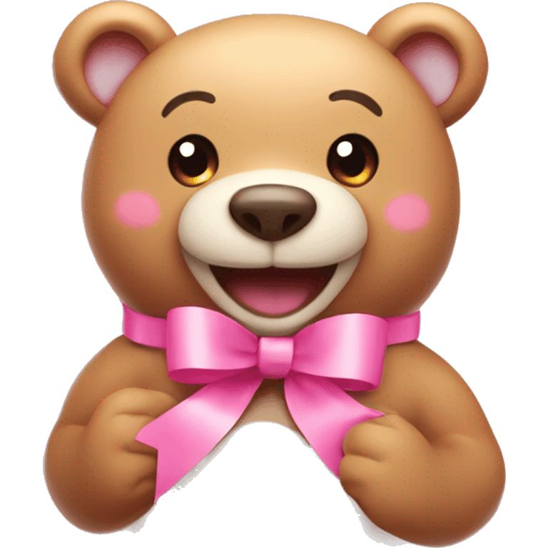 Animated smiling Bear shaped as heart with pink bow ribbons  emoji