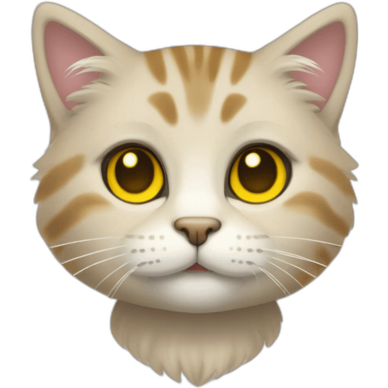 light tabby cat head little fluffy and cute smile with yellow eyes and black public emoji