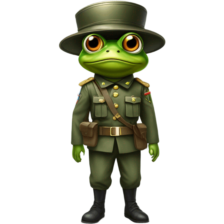 Bugg frog wearing a soldier uniform with a gun emoji