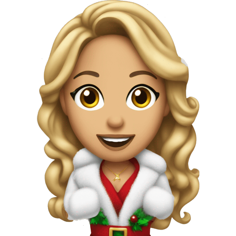 Mariah Carey wearing Christmas clothes pointing at me emoji