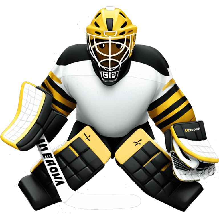 Ice hockey goalie with black and gold pads emoji