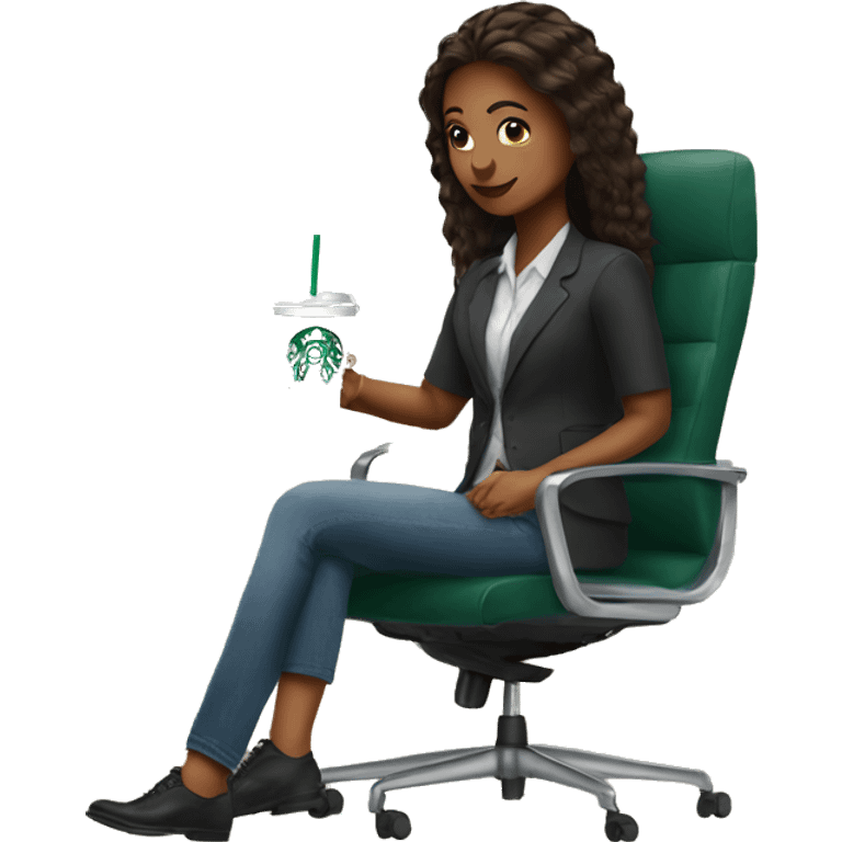 girl in office chair with starbucks al emoji