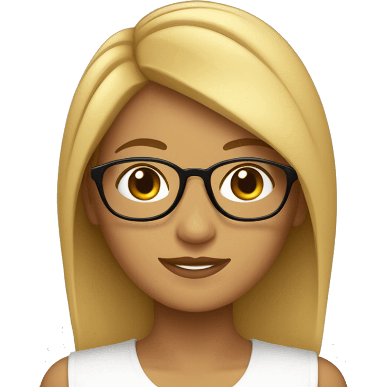 Chica con tez blanca, pelo listo color castaño claro gafas emoji