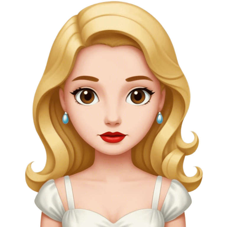 Beautiful woman in 1950’s woman fashion look, white dress, long hair emoji