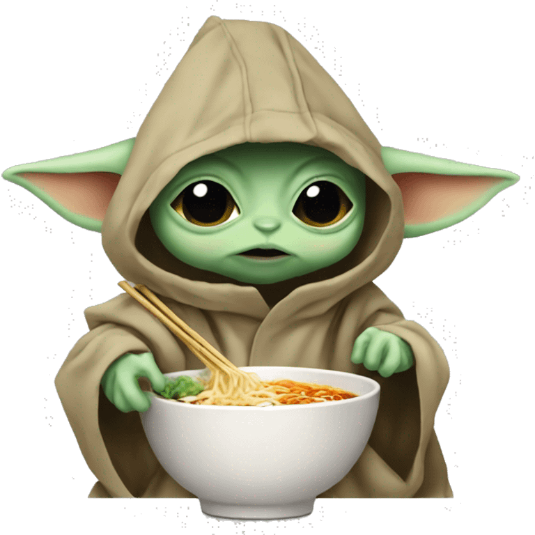 Baby yoda eating ramen wearing hood emoji