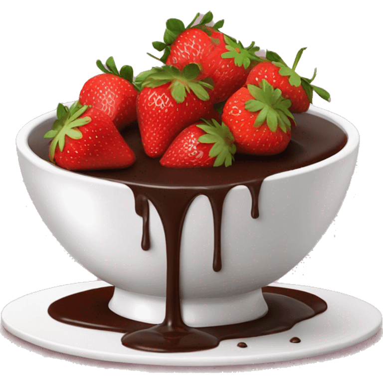 bowl of strawberries with ribbons of warm chocolate sauce actively being poured over them  emoji