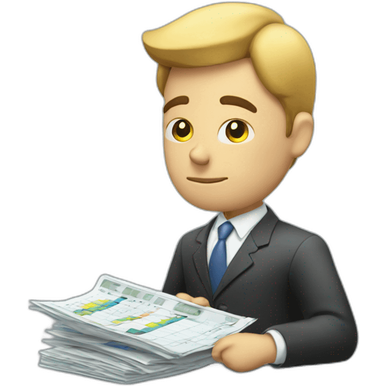 pensive business man checking balance sheets emoji