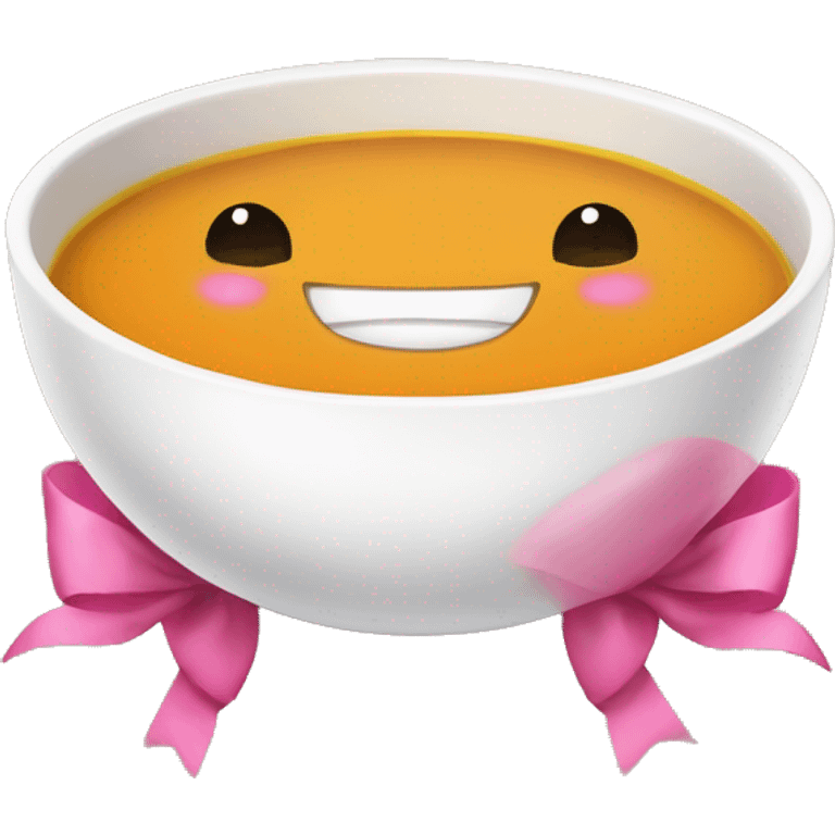 Pumpkin Soup in a white Bowl with a pink bow at the bowl emoji