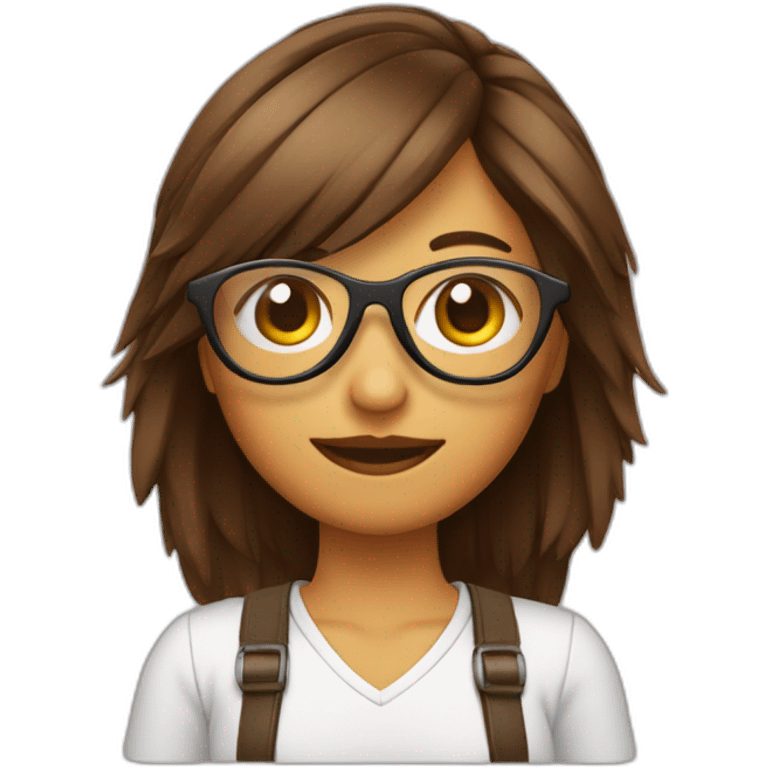 Chica pelo corto y marrón con gafas emoji