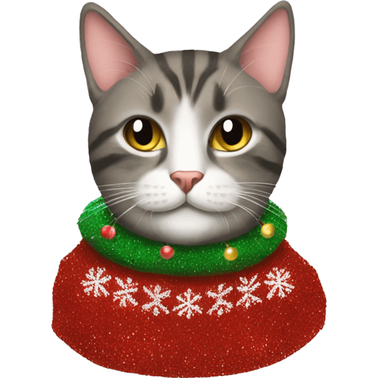 cat wearing christmas sweater and a glitter beard emoji