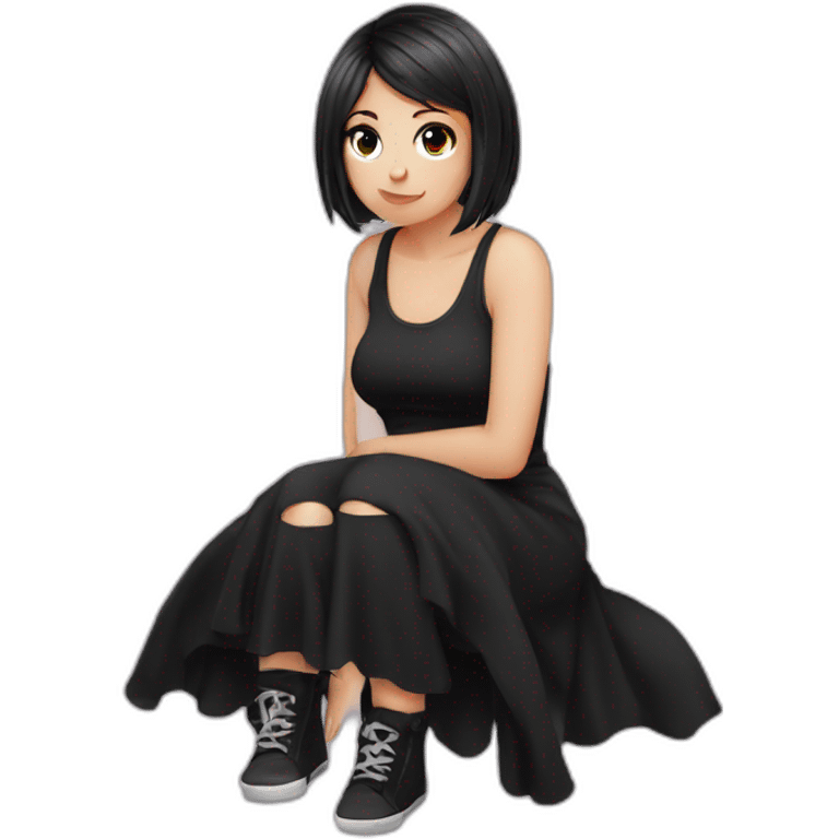 full body curvy emo girl sits black skirt emoji