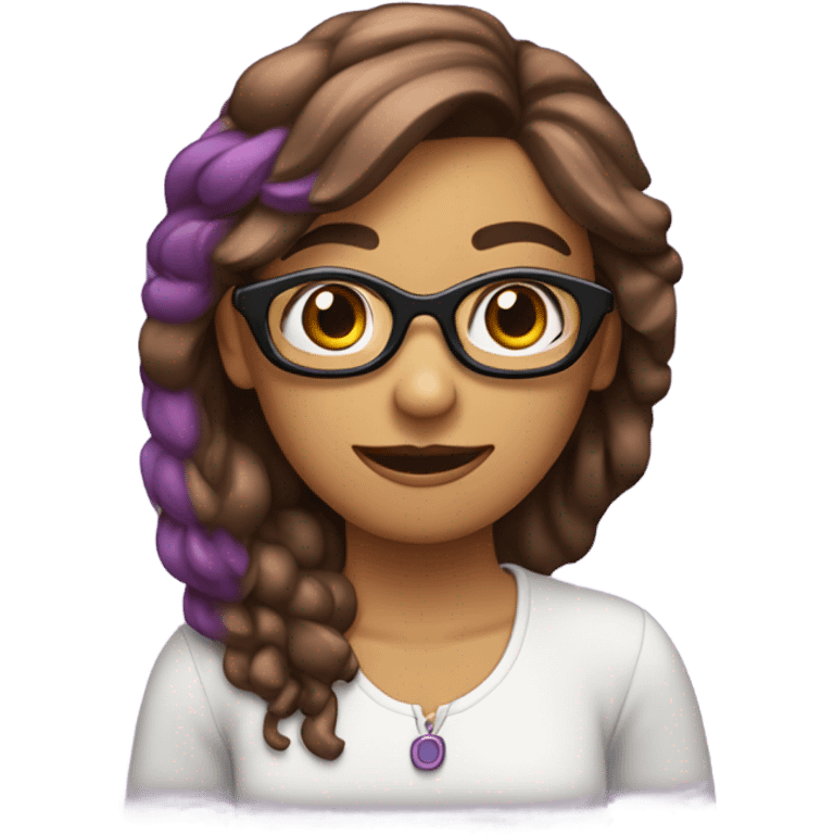 chica con jos marrones con gafas lilas i el pelo marron rizado emoji