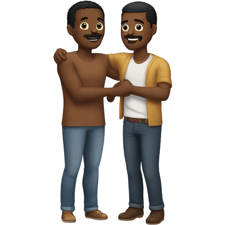 Gay Black guy and Mexican guy hugging  emoji