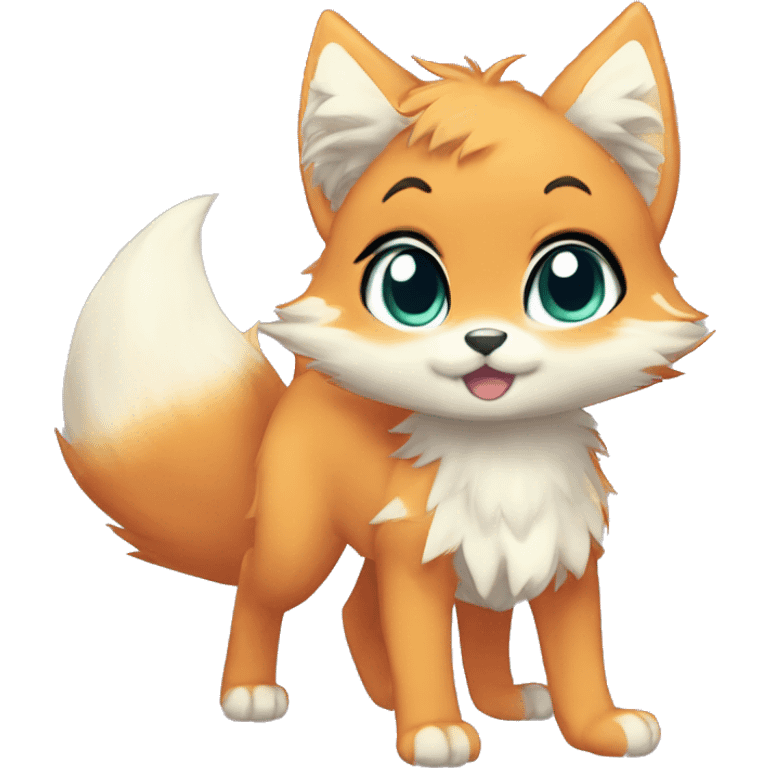 shiny anthro-sparkle-furry fur-sona kemono-style-chibi-style cat-fox-Fakémon-hybrid full body emoji