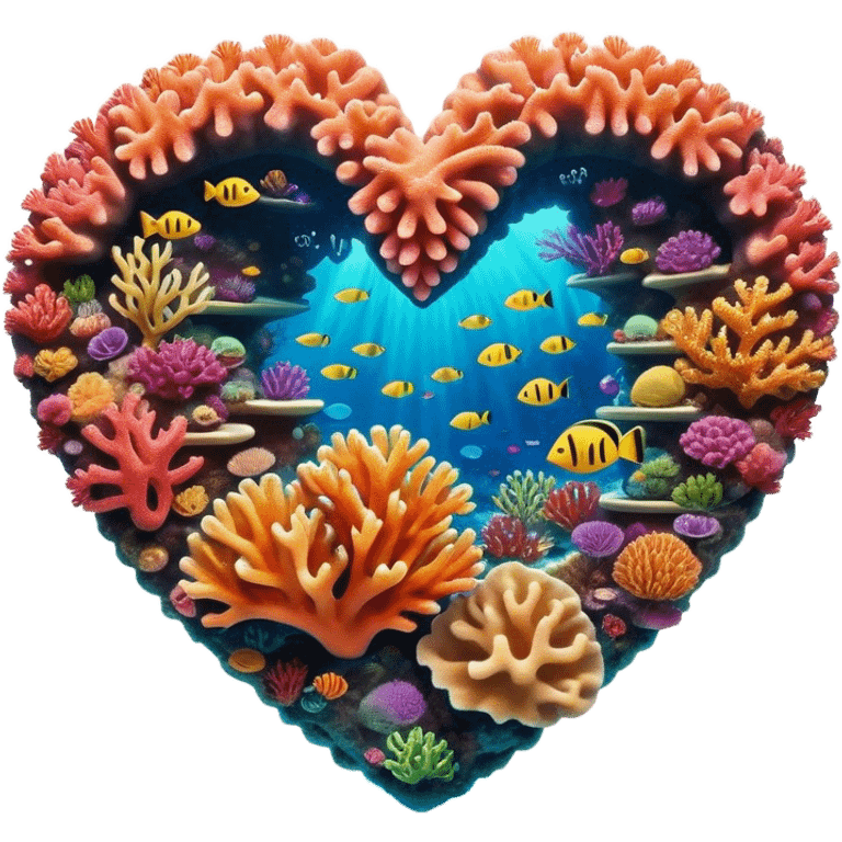 Cinematic Realistic Heart Reef Landscape Emoji, depicted with a naturally heart‚Äêshaped coral formation in vibrant marine hues, rendered with detailed underwater textures and luminous lighting. emoji