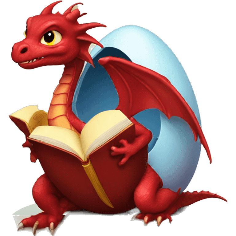 red baby dragon in an egg with a book emoji