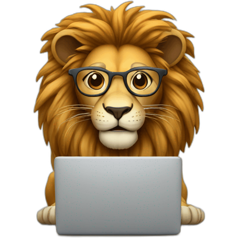 Smart Lion with glasses working in laptop  emoji