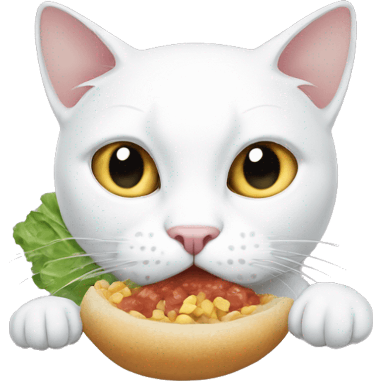 The white cat eats emoji