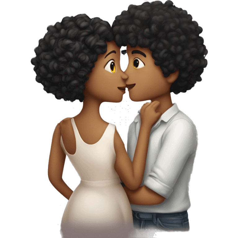 Curly haired couple kissing light with black hair girl has short hair kissing emoji