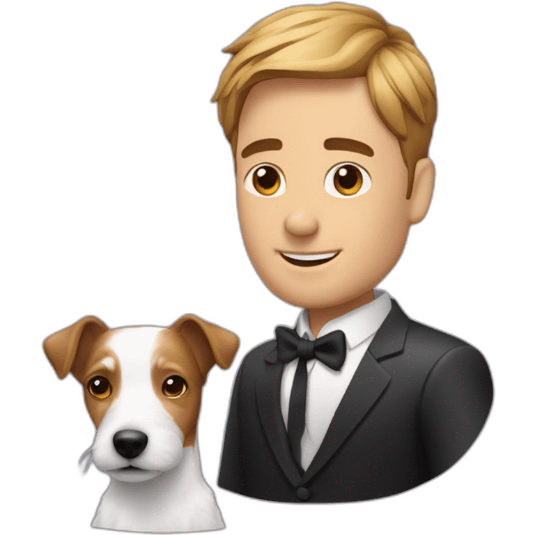 Modern hairdo man with jack russell terrier dog emoji