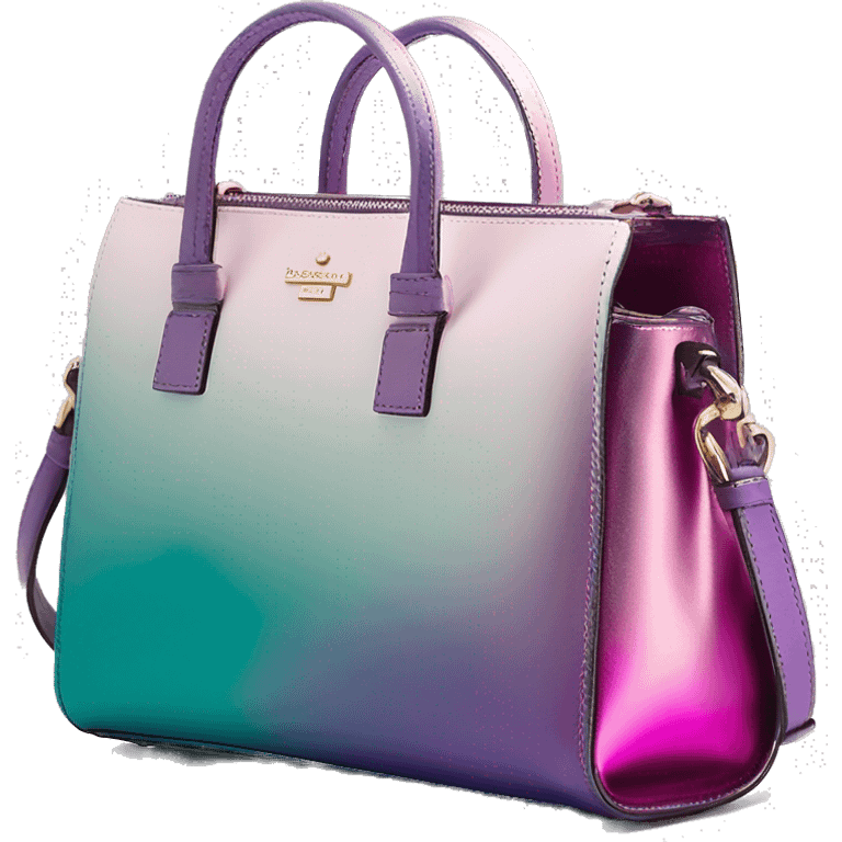 Realistic metallic teal purple pink ombre Kate Spade satchel purse without strap. emoji