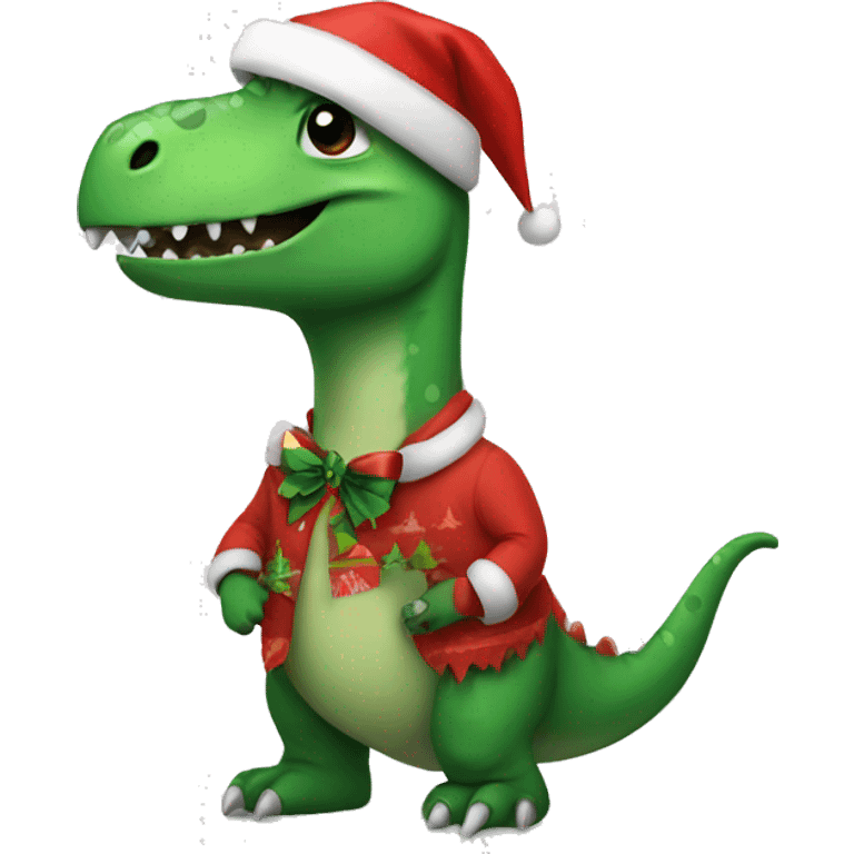 dinosaur with christmas clothes emoji