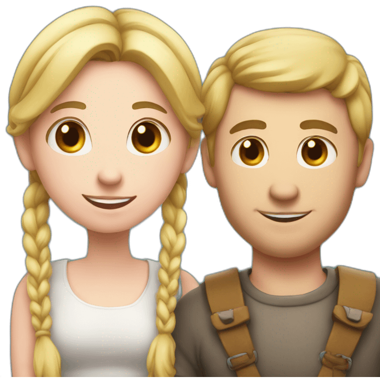 White Man loves woman with pigtails with a heart in between them, symbolizing their love emoji