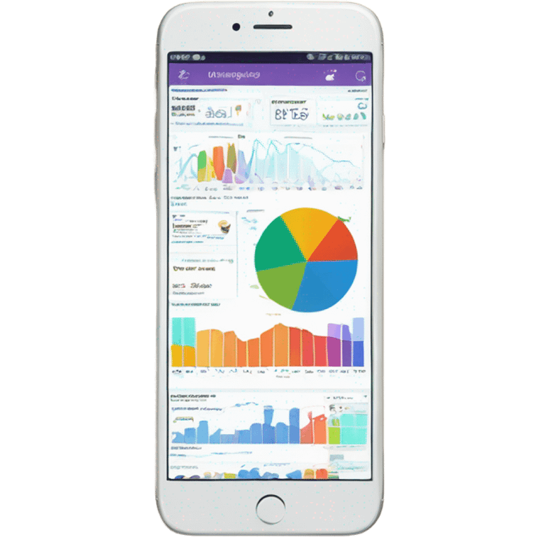 smartphone showing a website dashboard with charts emoji