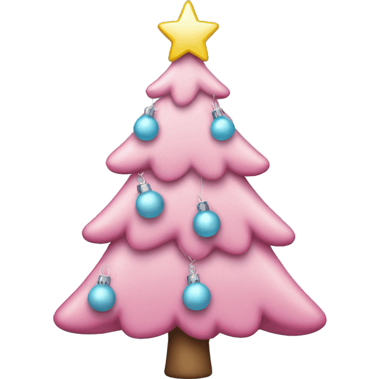 Pink Christmas tree with light blue ornaments and a pink star on top  emoji