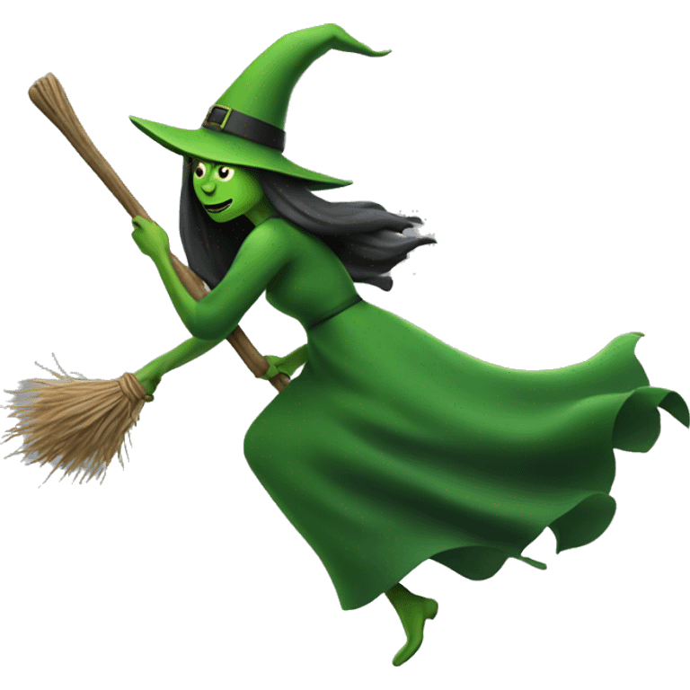 Green witch flying on broom emoji