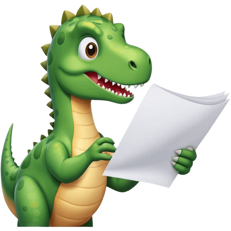 dinosaur hand holding papers emoji