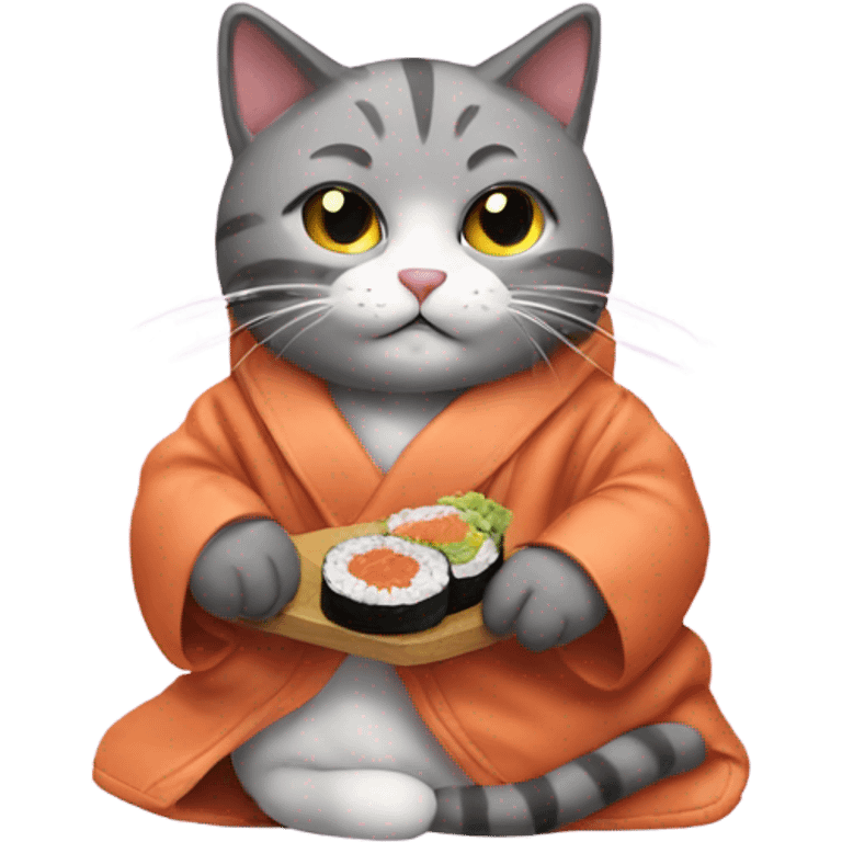 cat wearing a big coat eating sushi emoji