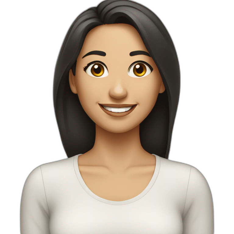 mujer morena sonriendo, cabello largo y lacio emoji