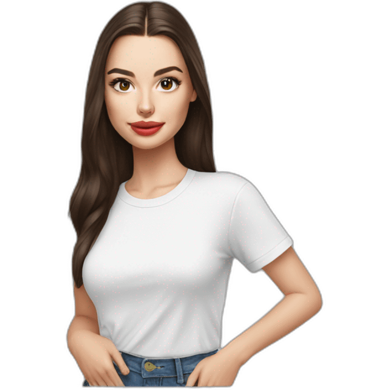 Lana rhoades with a tee shirt emoji