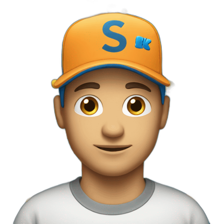 Men with a blue cap with the letters S and K and tshirt emoji