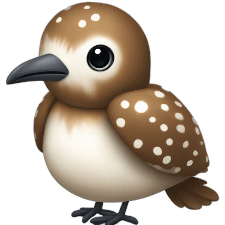 fluffy brown speckled sea bird with white spots and long legs emoji