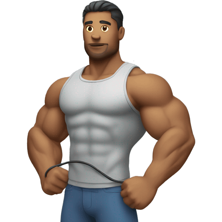 Muscular man holding a charging cable  emoji